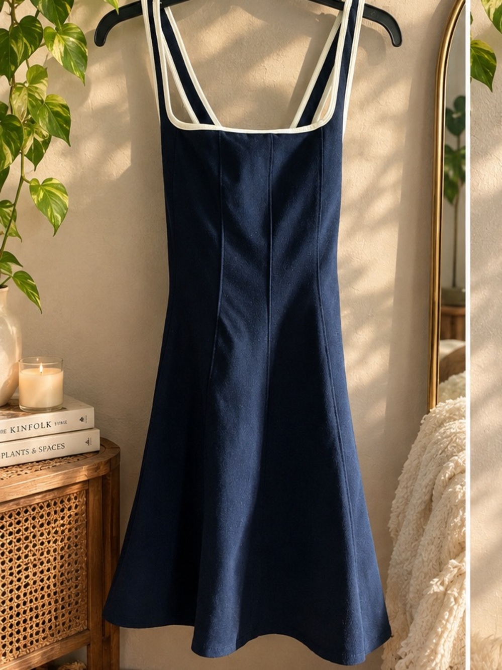 Zella Navy Dress with White Double Straps